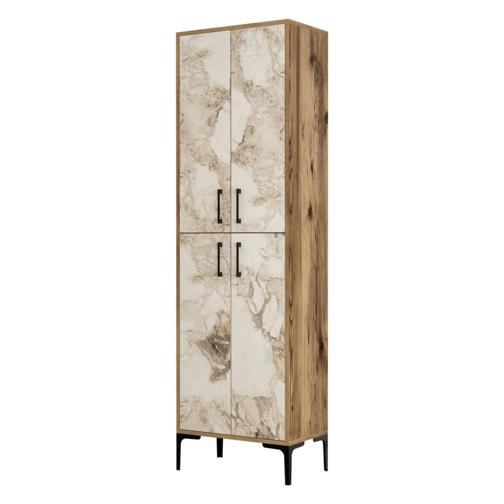 Dmora Großer Mehrzweckschrank Holzeffekt walnuss, weißer marmor 60x35 cm style modern Braun Holz