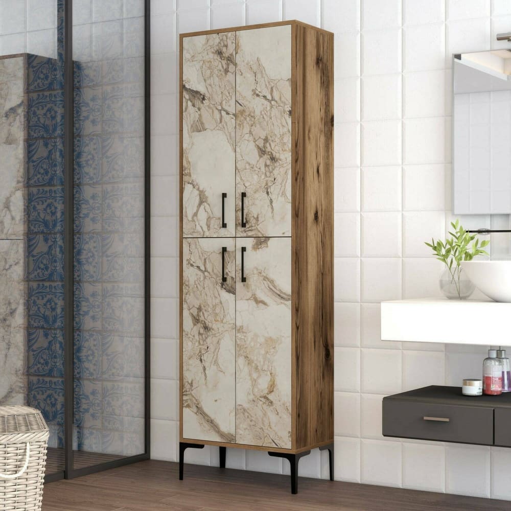 Großer Mehrzweckschrank Holzeffekt walnuss, weißer marmor 60x35