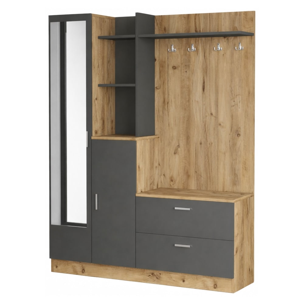 Meuble d'entrée effet bois beige, anthracite 140x37 cm Meuble d'entrée effet bois beige, anthracite 140x37 cm