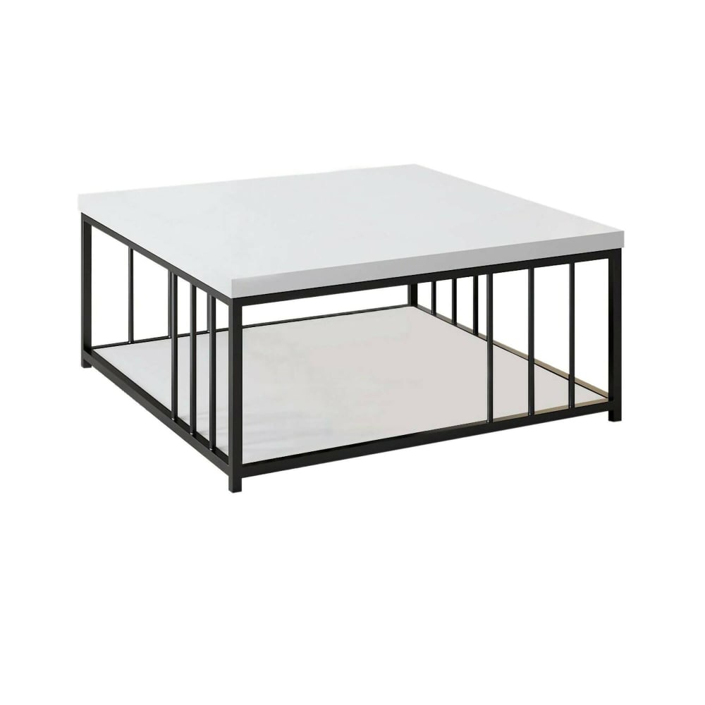 Table basse effet bois blanc noir 90x90  cm