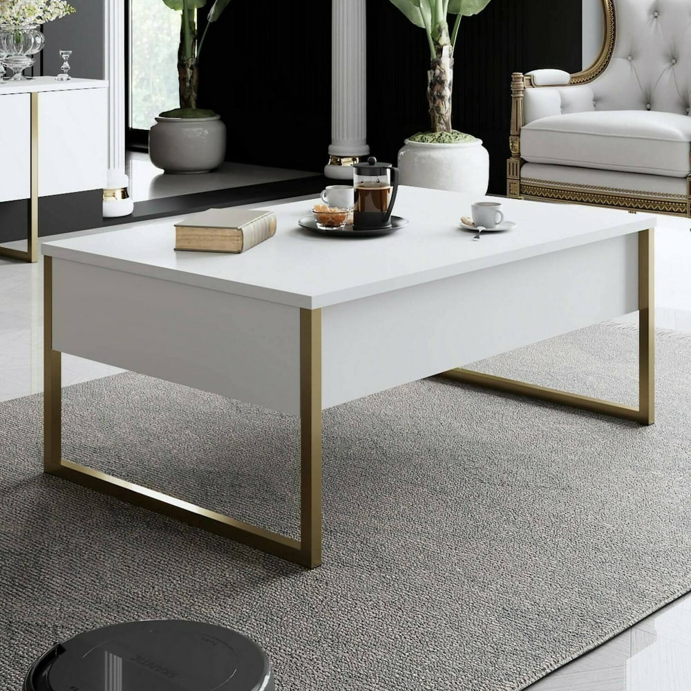 Table basse métal blanc 90x60x40h cm