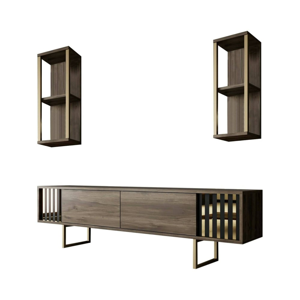 Meuble TV effet bois beige, noir 180x30  cm
