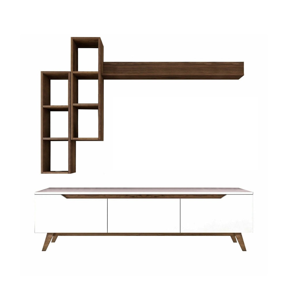 Meuble TV effet bois blanc, beige 180x35  cm