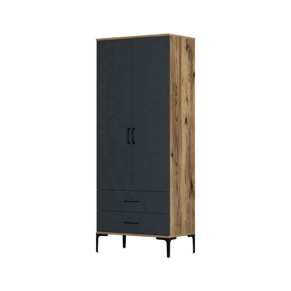 Armoire 2 Portes en Bois Marron Noyer