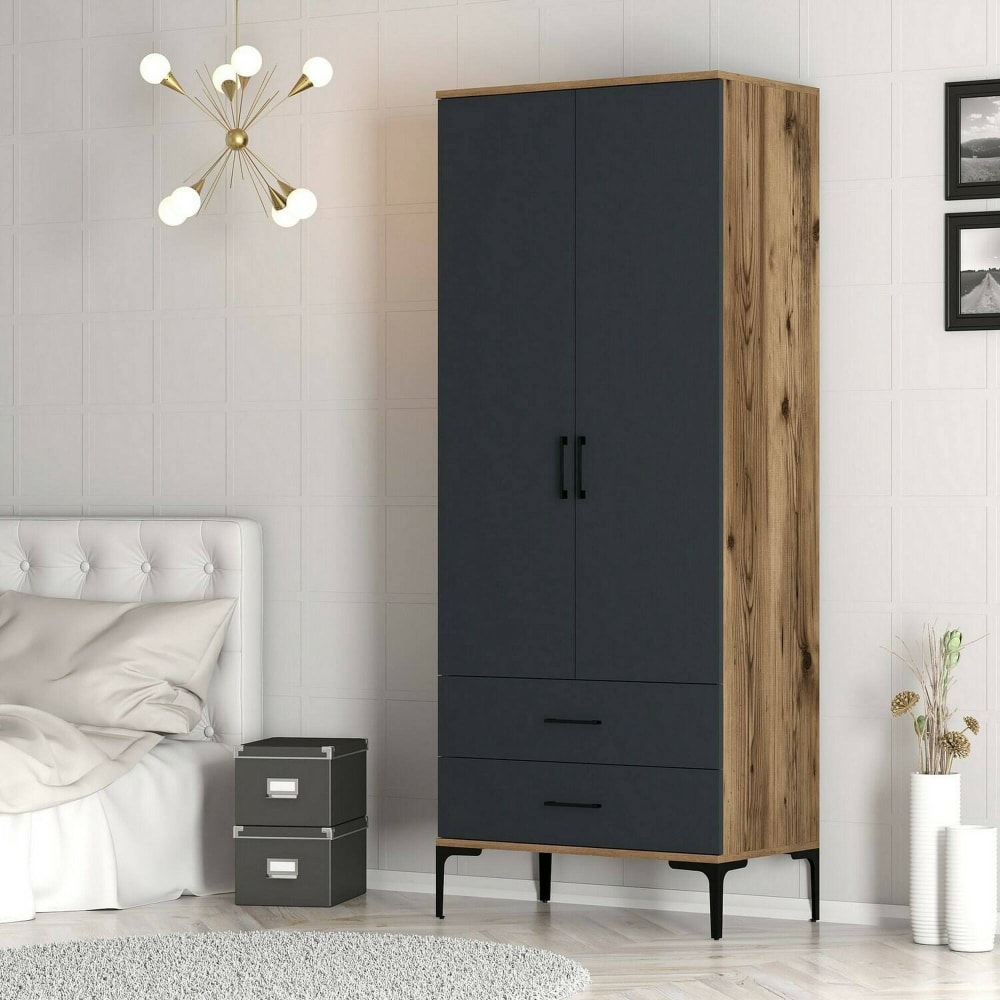 Armoire 2 portes en bois marron noyer