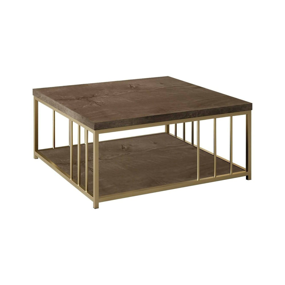 Table basse effet bois beige, or 90x90  cm