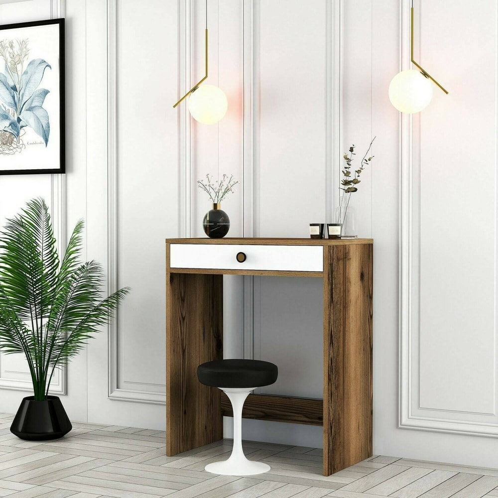 Konsolentisch Holzeffekt walnuss, weiß 70x85  cm - Maisons Du