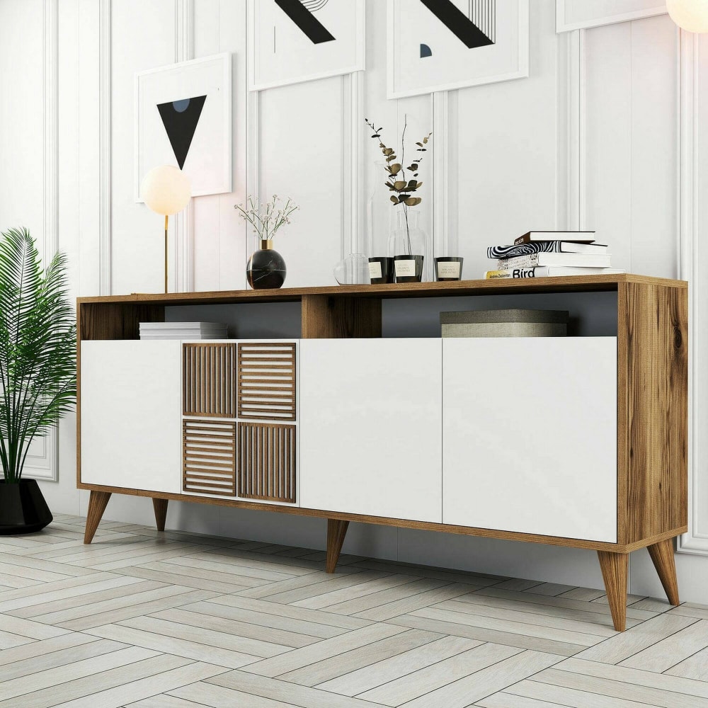 Console effet bois beige, blanc 180x35 cm - Maisons du Monde