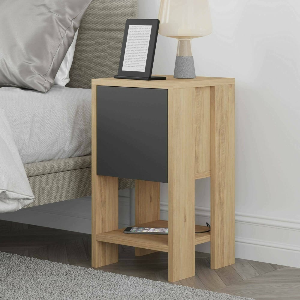 Chevet effet bois beige, anthracite 30x30 cm - Maisons du Monde