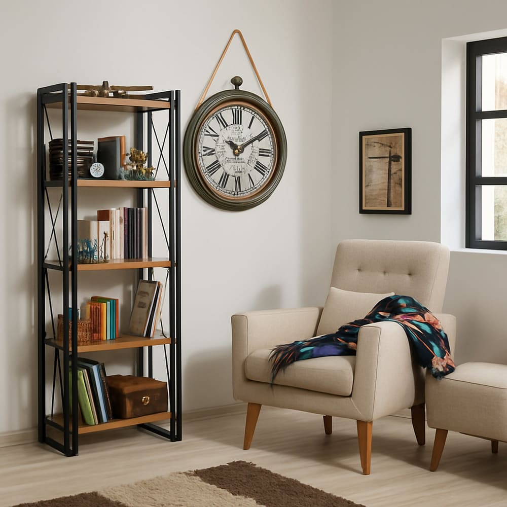Bücherregal Holzeffekt eiche, schwarz 60x35 cm - Maisons Du