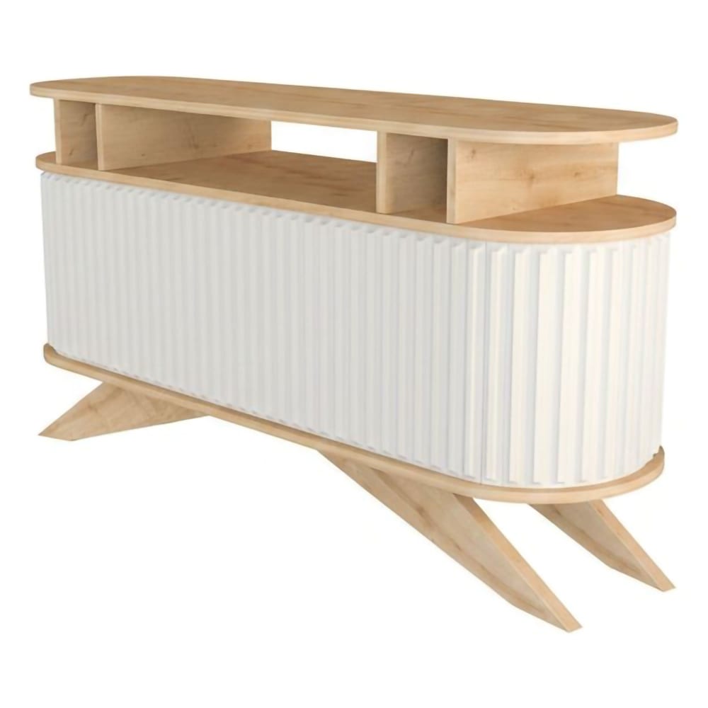 Buffet effet bois beige, blanc 150x43  cm