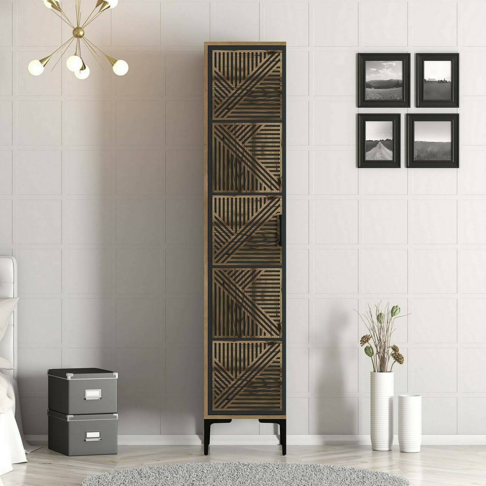 Armoire polyvalente 1 porte effet bois beige, anthracite 48x40 cm - Maisons du Monde