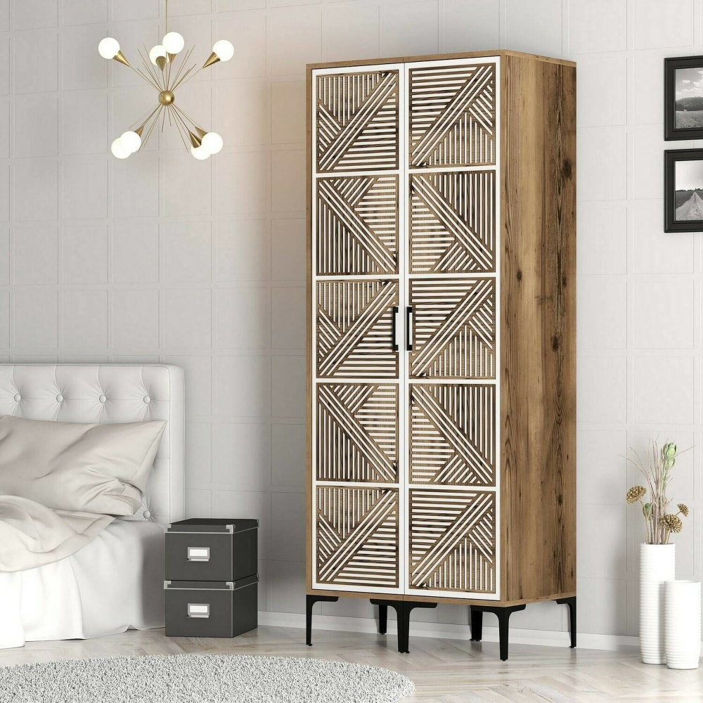 Armoire 2 portes effet bois beige, blanc 80x201 cm - Maisons du Monde