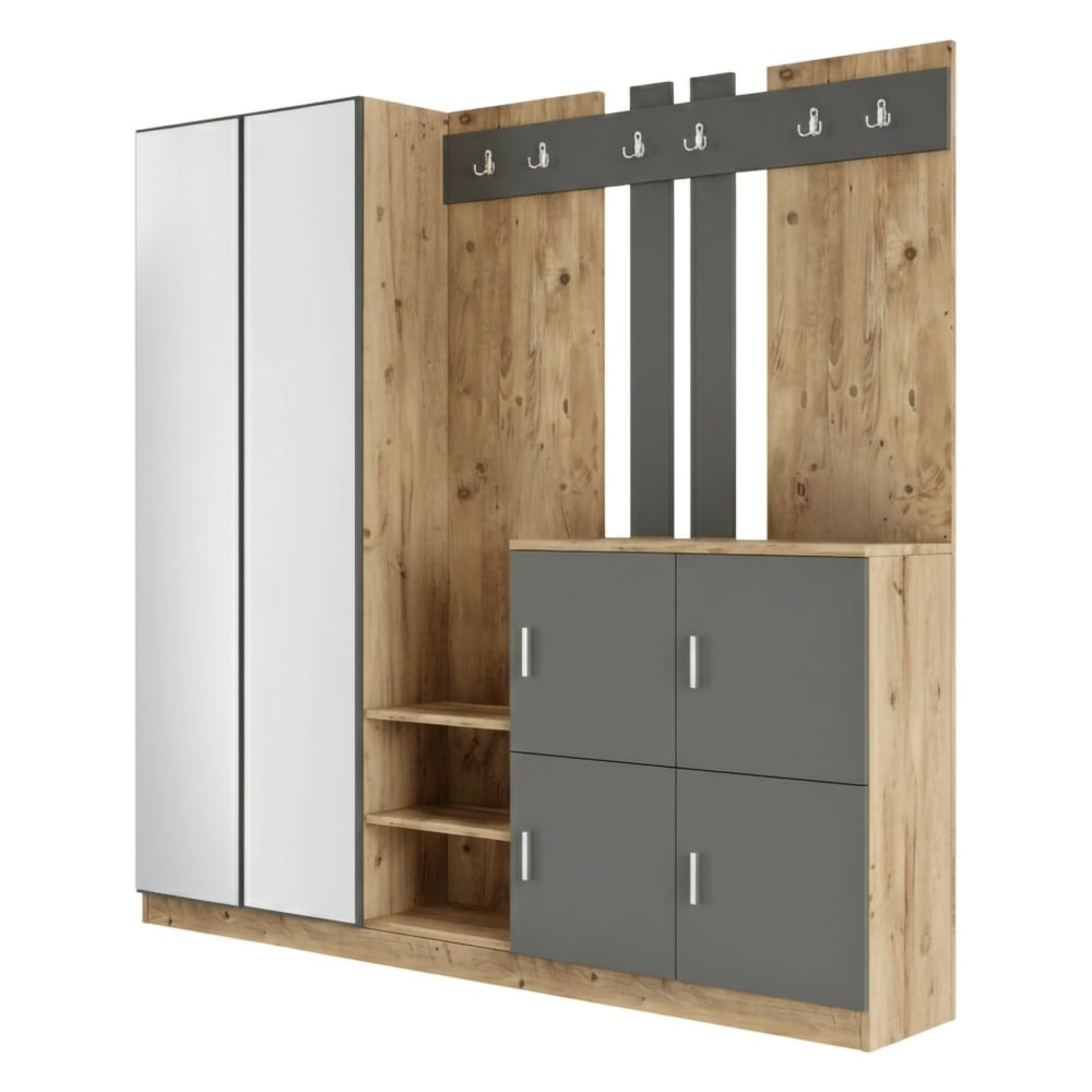 Meuble d'entrée effet bois beige, anthracite 187x38  cm