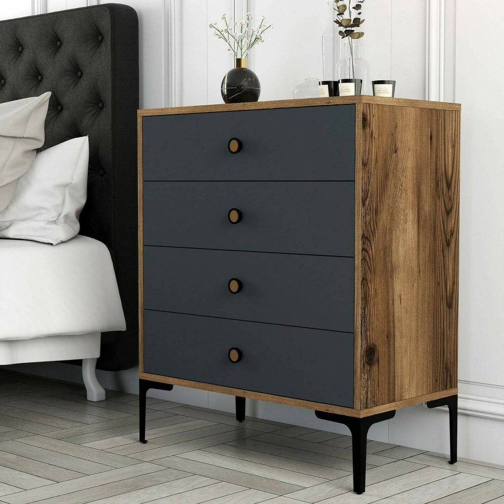 Commode effet bois beige, anthracite 76x40 cm - Maisons du Monde