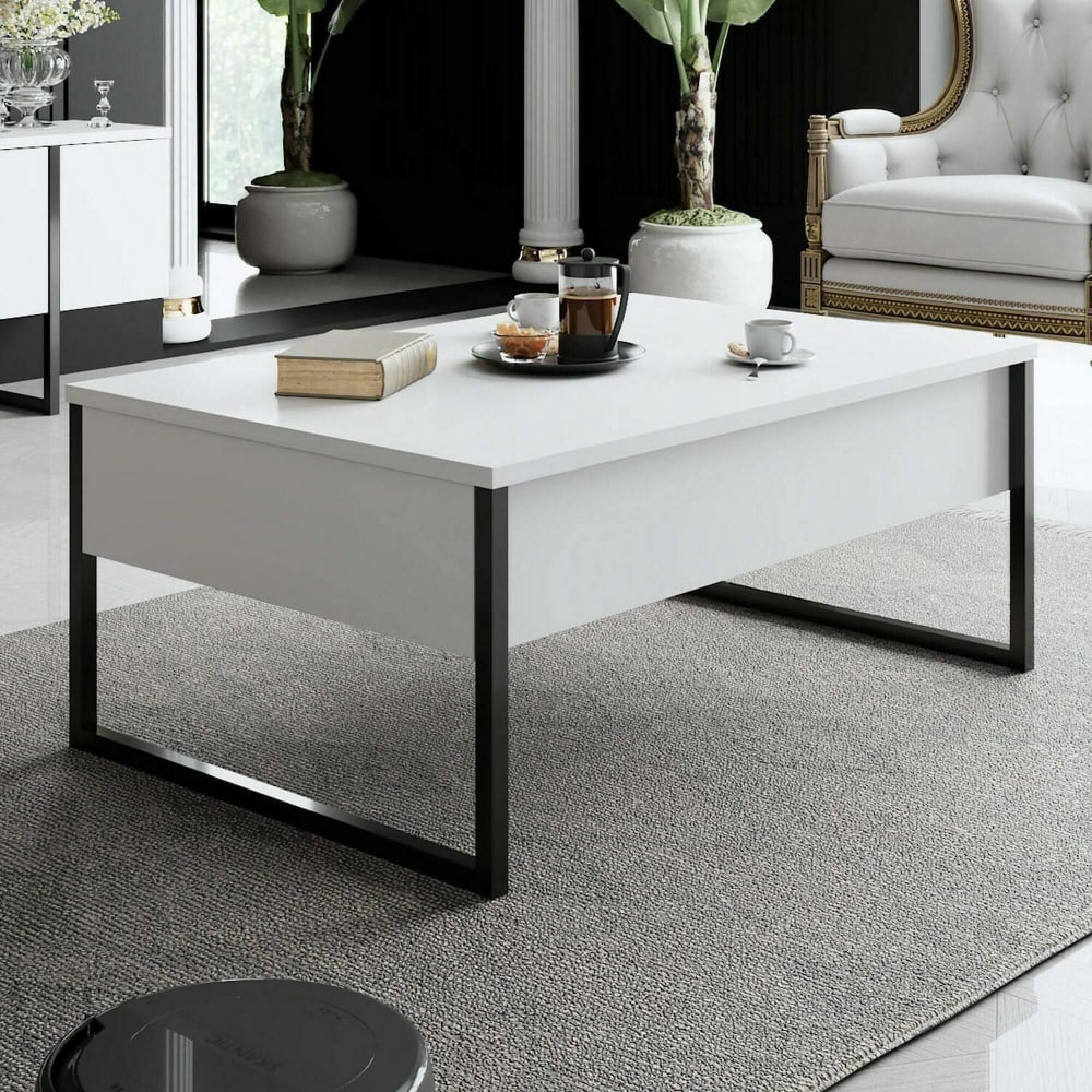 Table basse effet bois blanc noir 90x60 cm - Maisons du Monde