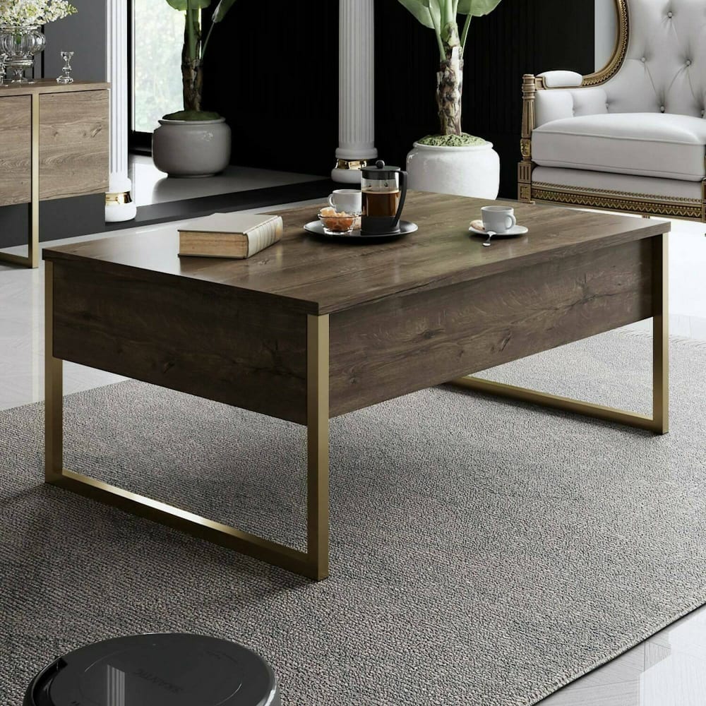 Table basse effet bois beige, or 90x60 cm - Maisons du Monde