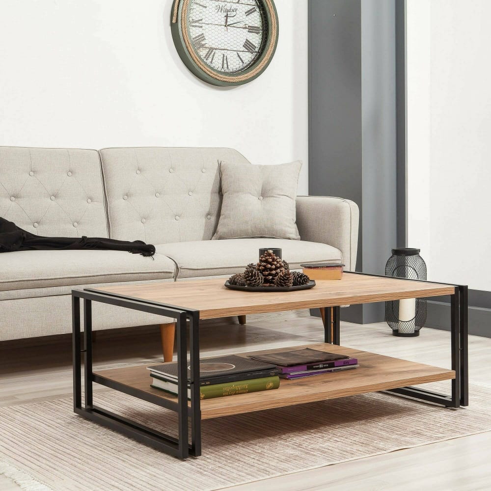 Table basse effet bois beige, noir 110x70 cm - Maisons du Monde