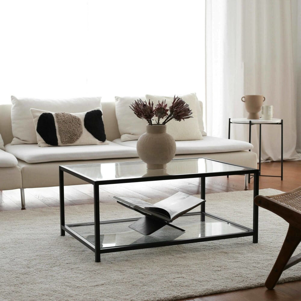 mesa de centro de metal gris topo 90x60x40h cm