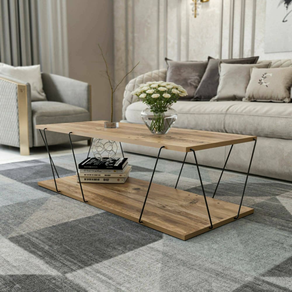 Table basse effet bois beige, noir 120x50 cm - Maisons du Monde