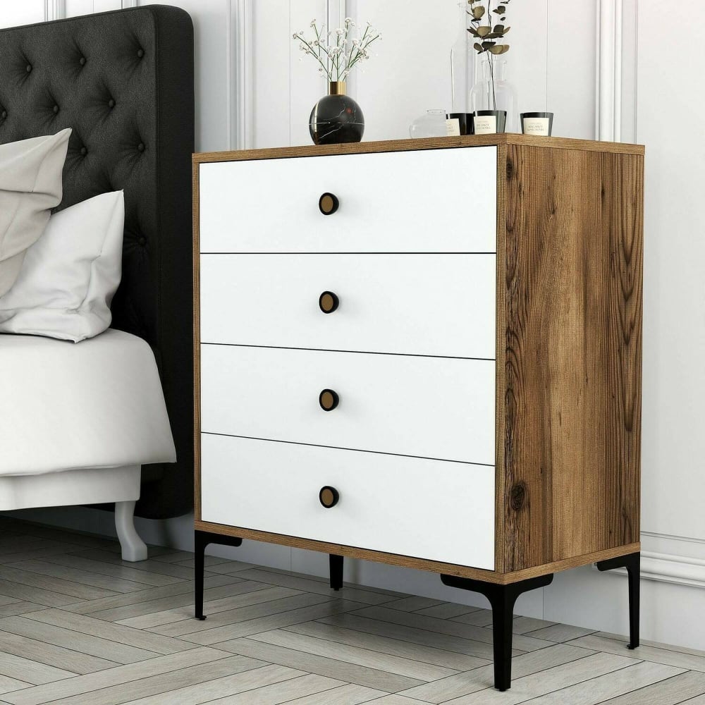 Commode effet bois beige, blanc 76x40 cm - Maisons du Monde