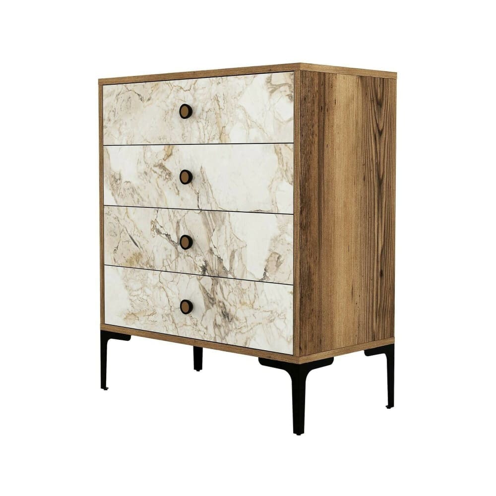 Dmora Kommode Holzeffekt walnuss, weißer marmor 76x40 cm style modern Braun Holz