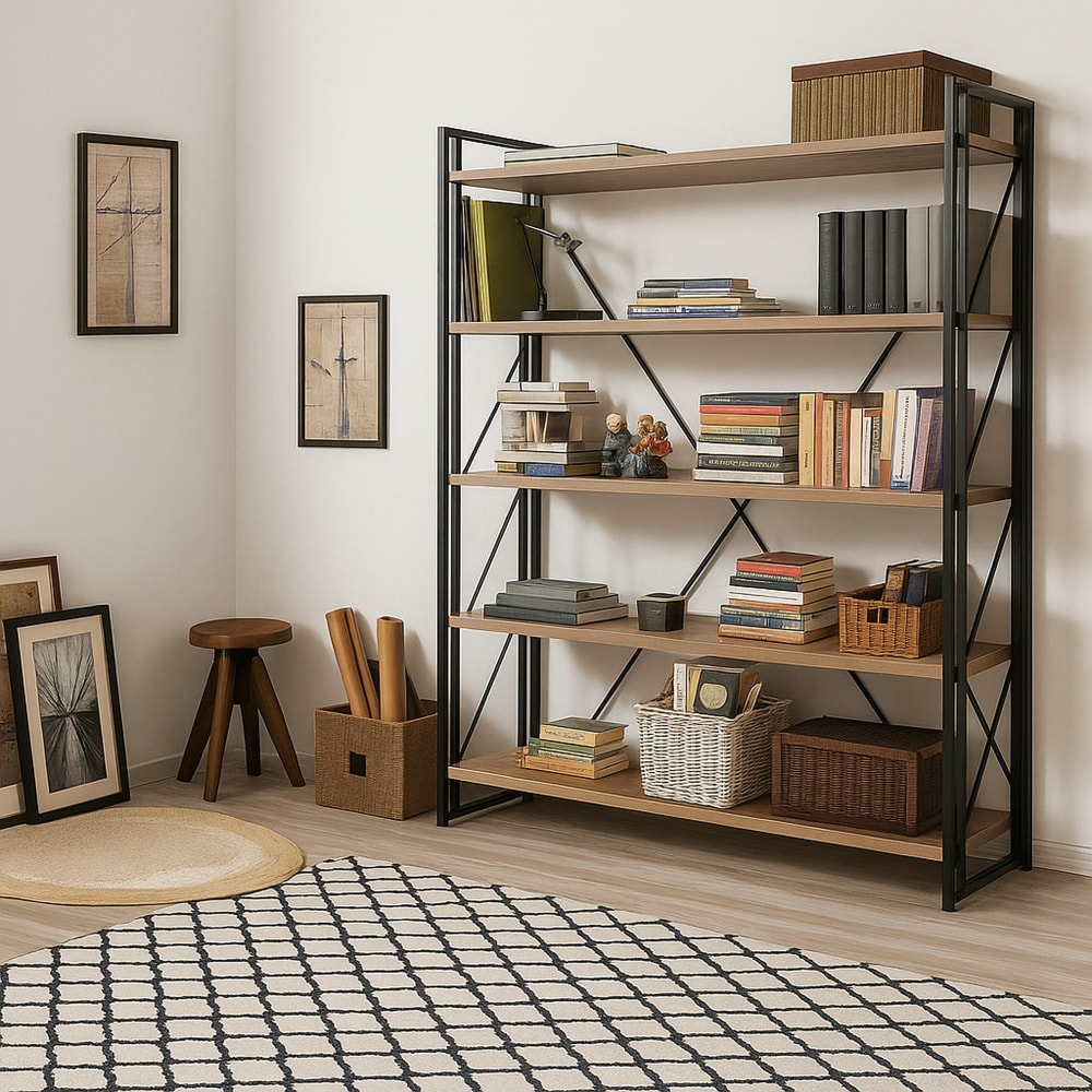 Bibliothèque effet bois beige, noir 130x35 cm - Maisons du Monde