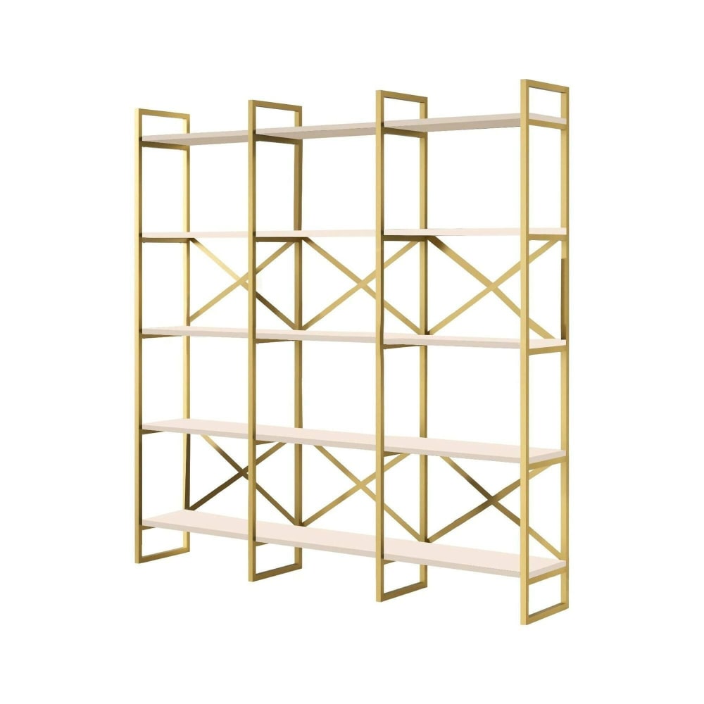 Dmora Bibliothèque effet bois or blanc 170x30 cm style contemporain Blanc Bois - 170x175x30cm