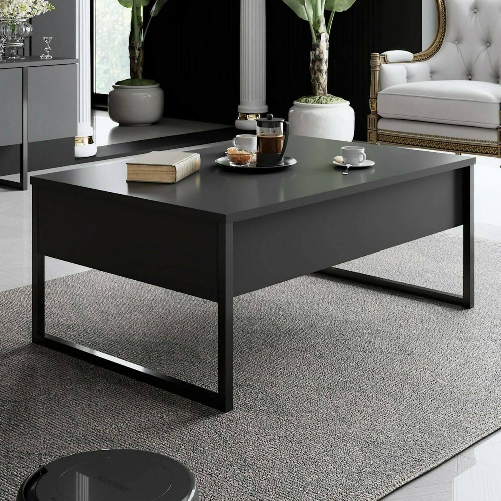 Wohnzimmertisch Holzeffekt anthrazit, schwarz 90x60  cm - Maisons
