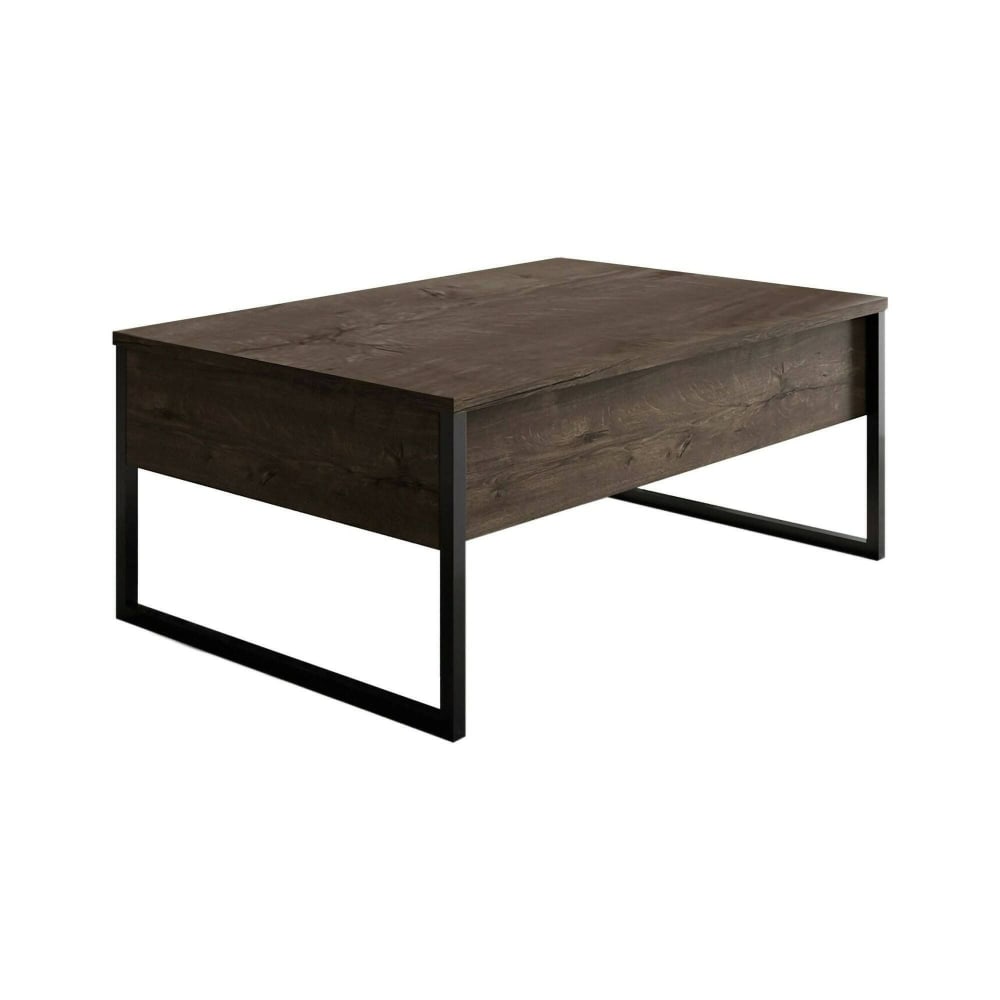 Dmora Wohnzimmertisch Holzeffekt walnuss, schwarz 90x60 cm style modern Braun Metall