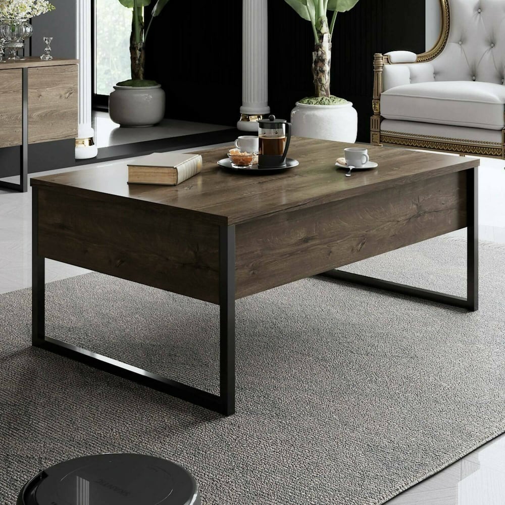 Wohnzimmertisch Holzeffekt walnuss, schwarz 90x60 cm - Maisons