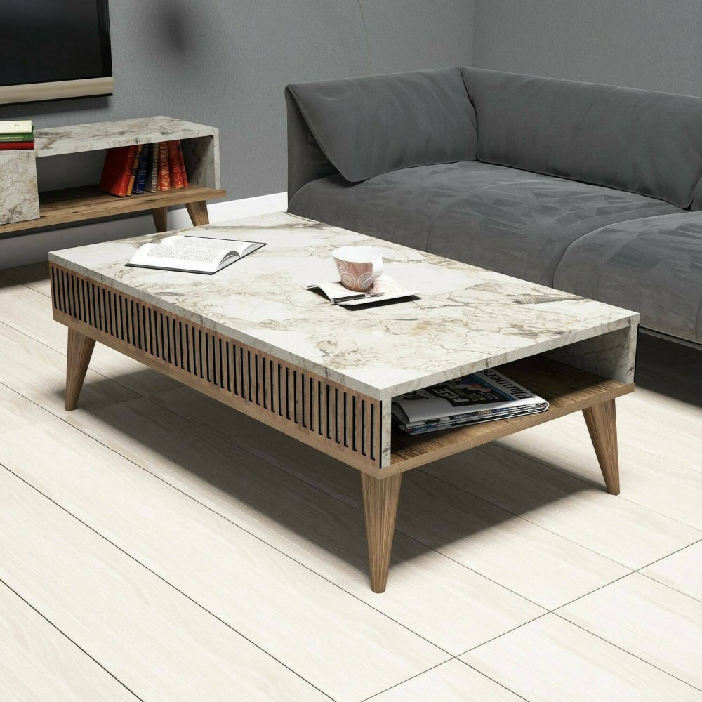 Table basse effet bois beige, blanc 105x60 cm - Maisons du Monde