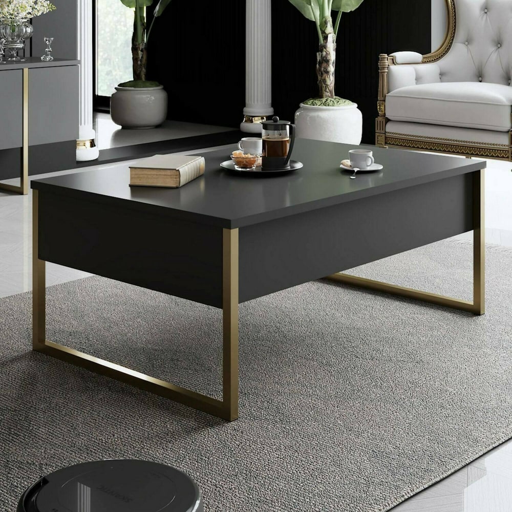 Table basse effet bois anthracite, or 90x60 cm - Maisons du Monde