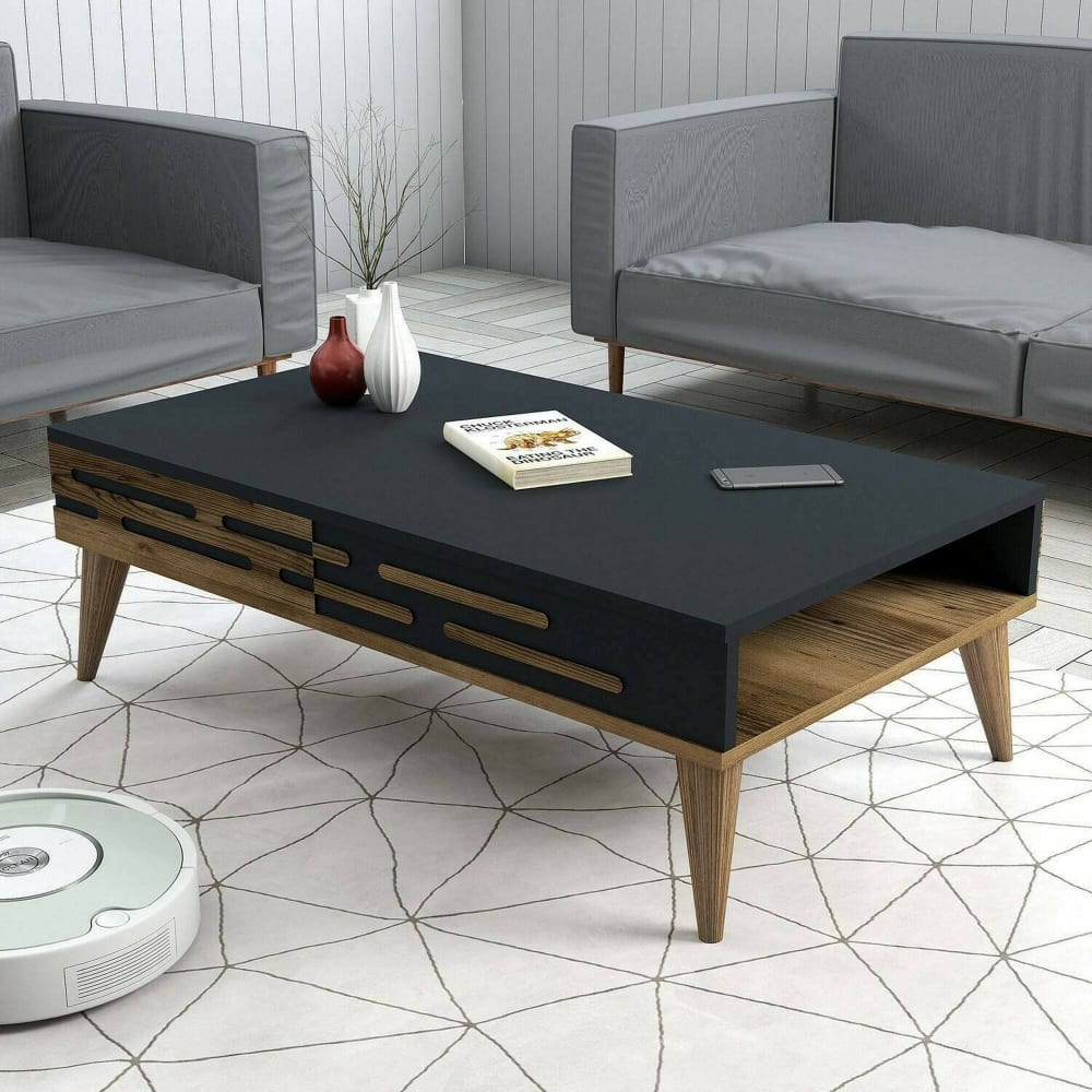 Table basse effet bois beige, anthracite 105x35 cm - Maisons du Monde