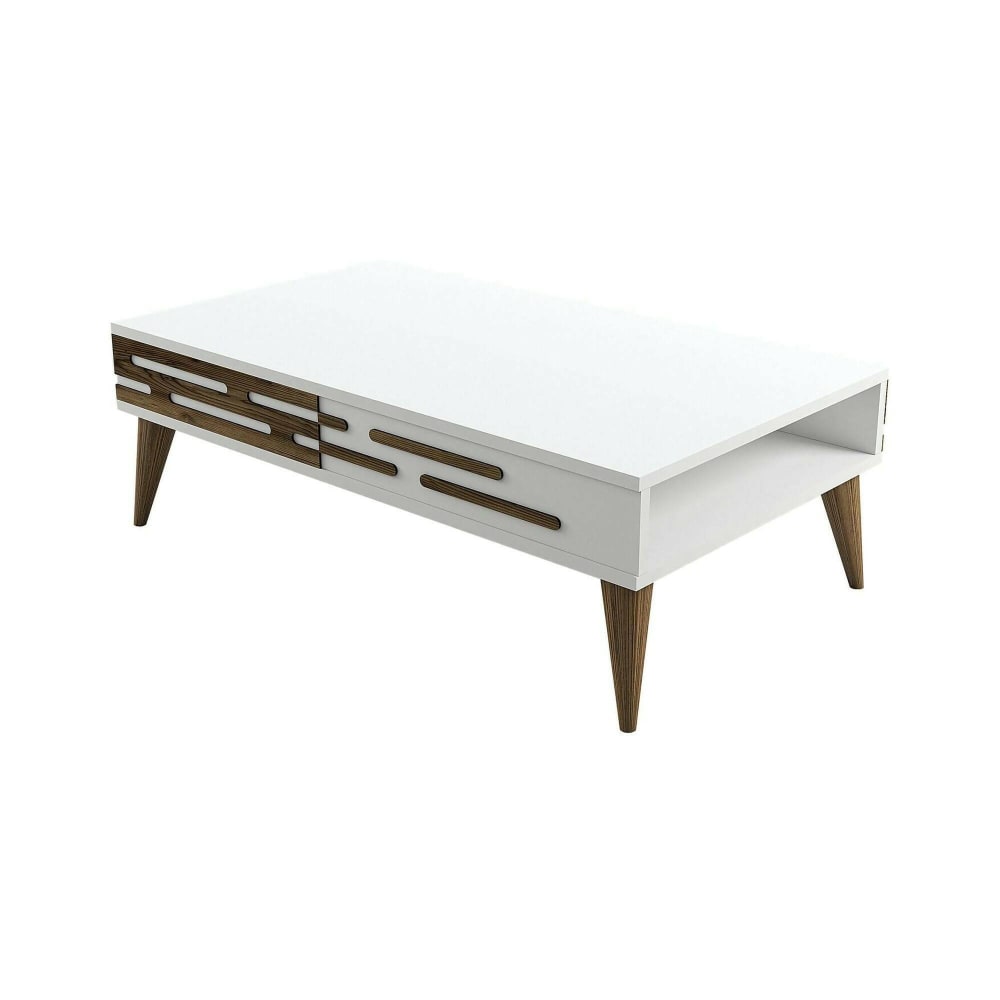 Table basse effet bois beige, blanc 105x35  cm
