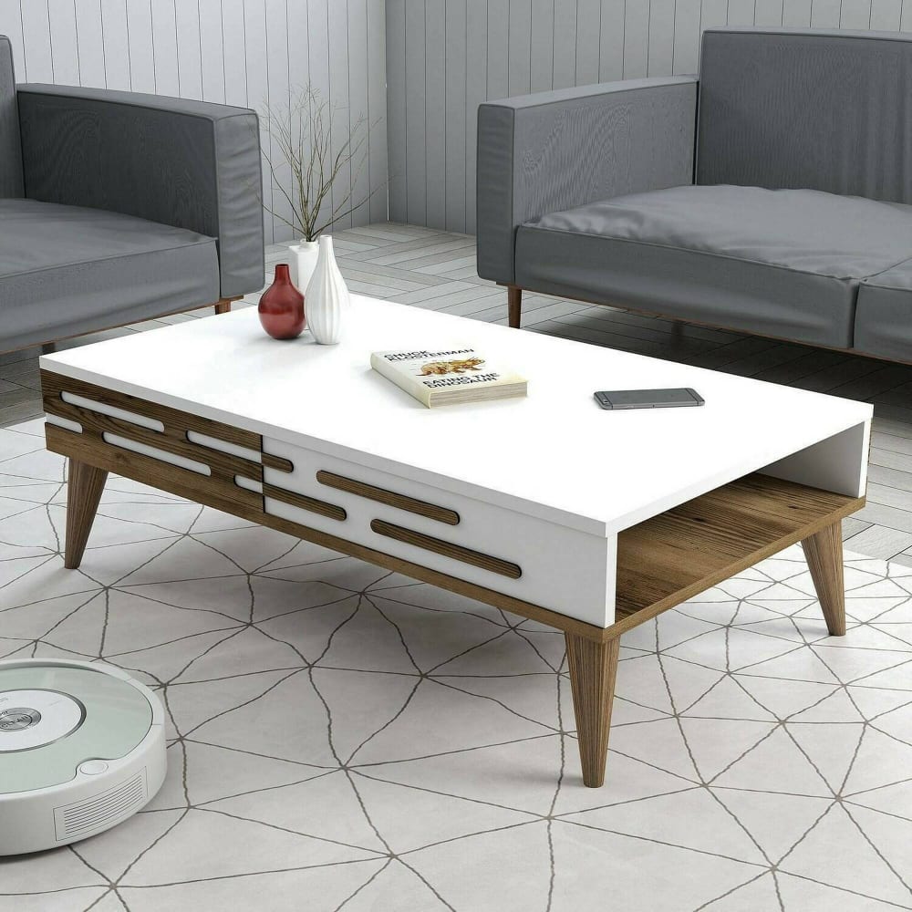 Wohnzimmertisch Holzeffekt walnuss, weiß 105x35 cm - Maisons Du