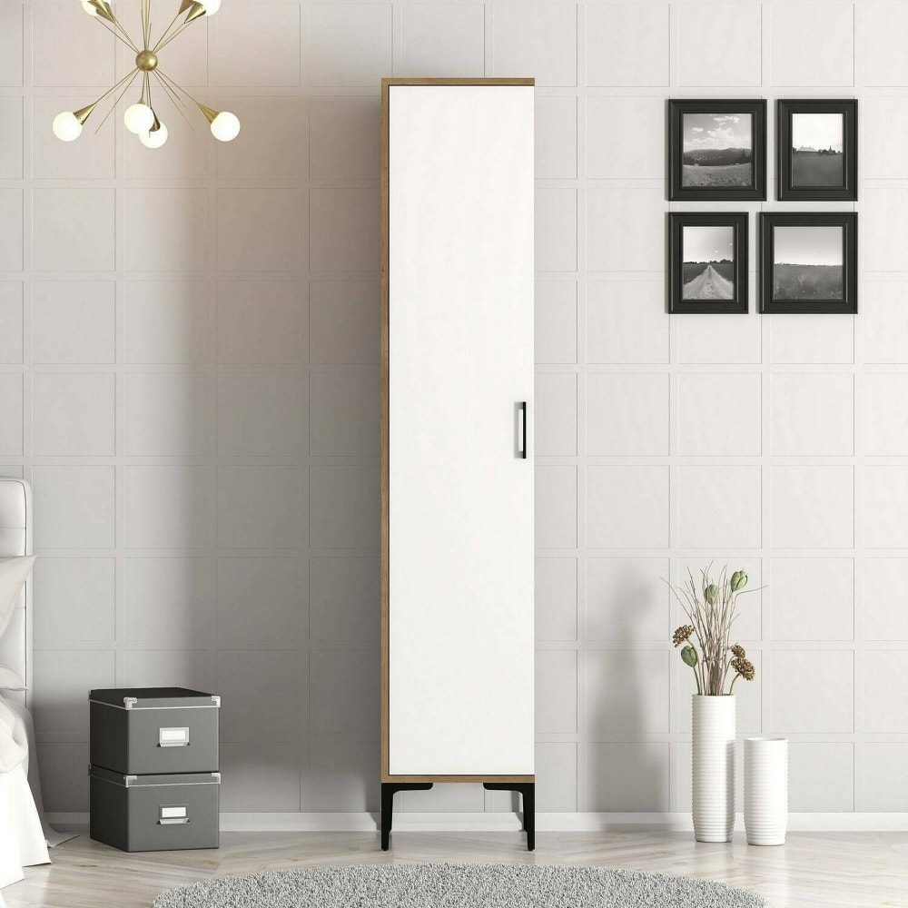 Armoire polyvalente 1 porte effet bois beige, blanc 40x201 cm - Maisons du Monde