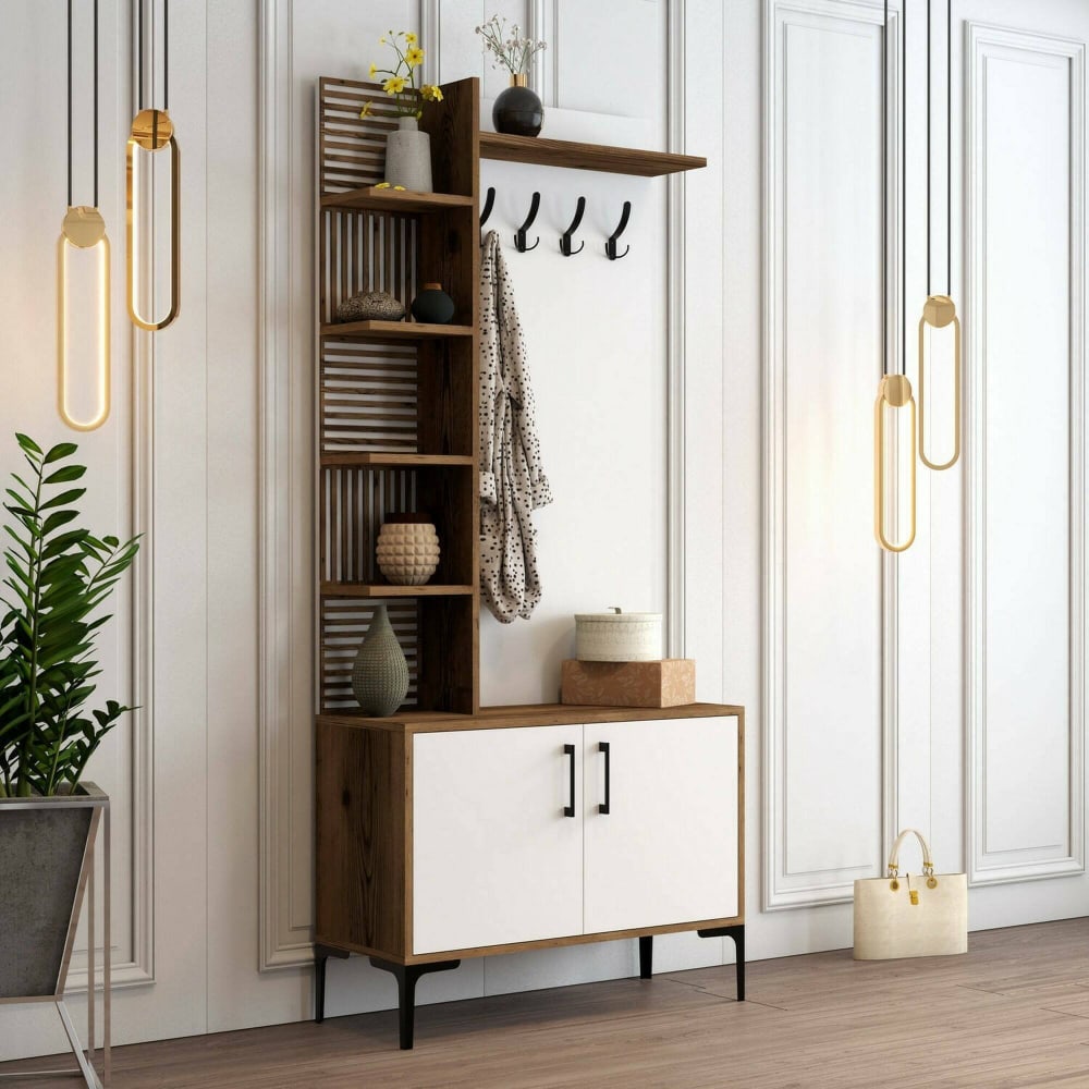 Meuble d'entrée effet bois beige, blanc 90x35 cm - Maisons du Monde