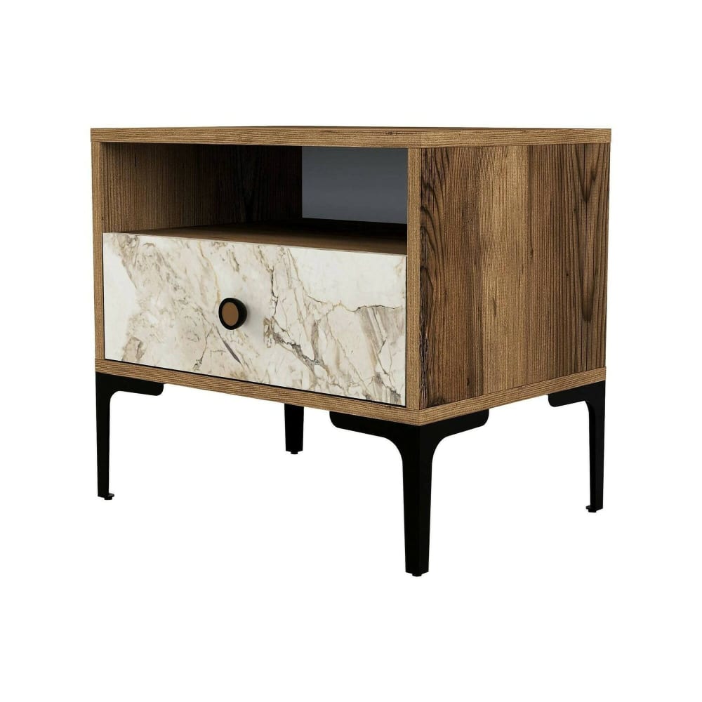 Chevet effet bois beige, marbre blanc 56x40  cm