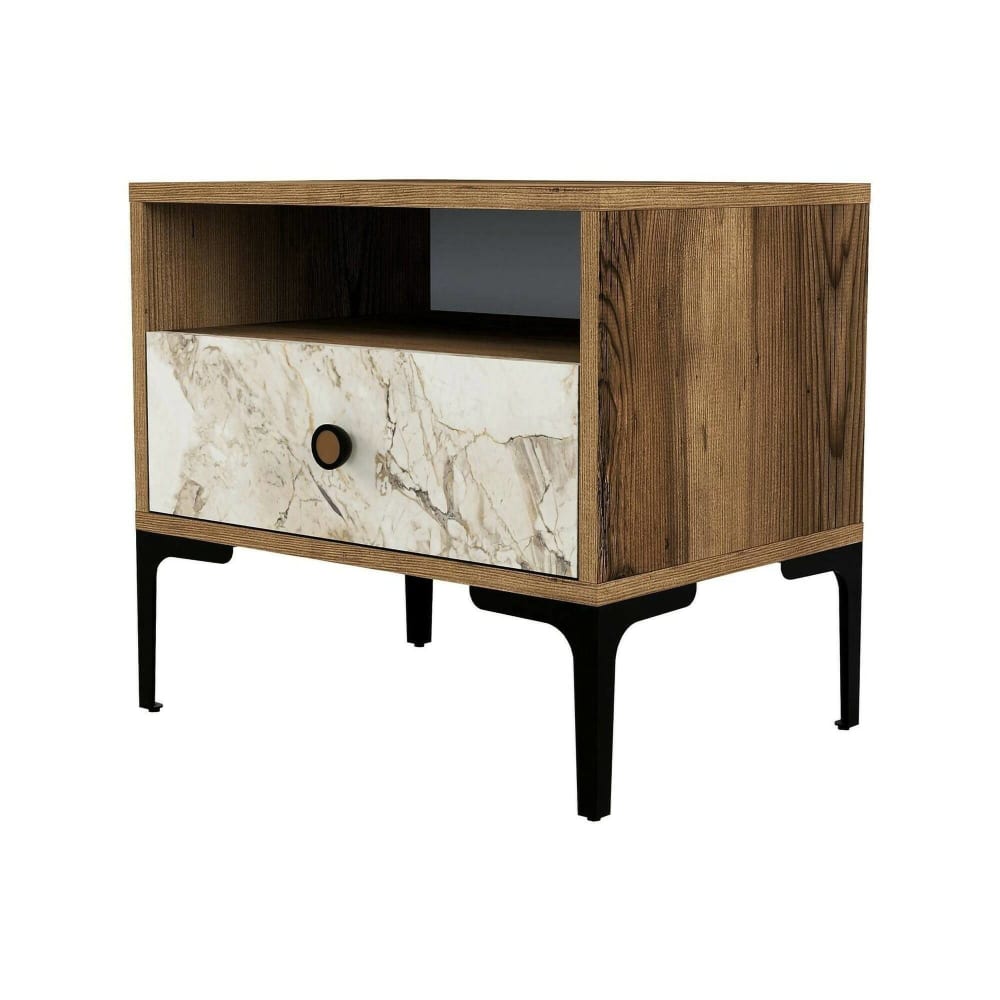 Dmora Nachttisch Holzeffekt walnuss, weißer marmor 56x40 cm style modern Braun Holz