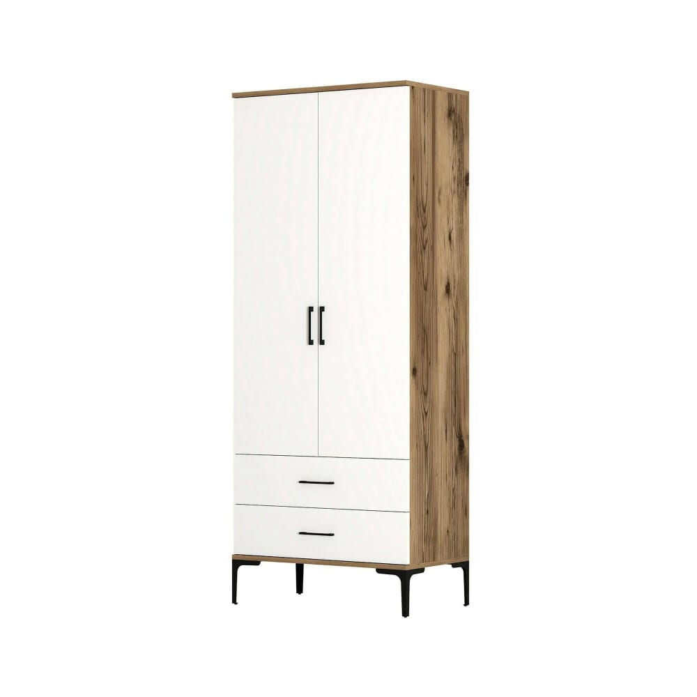 Armoire 2 portes effet bois beige, blanc 80x201  cm