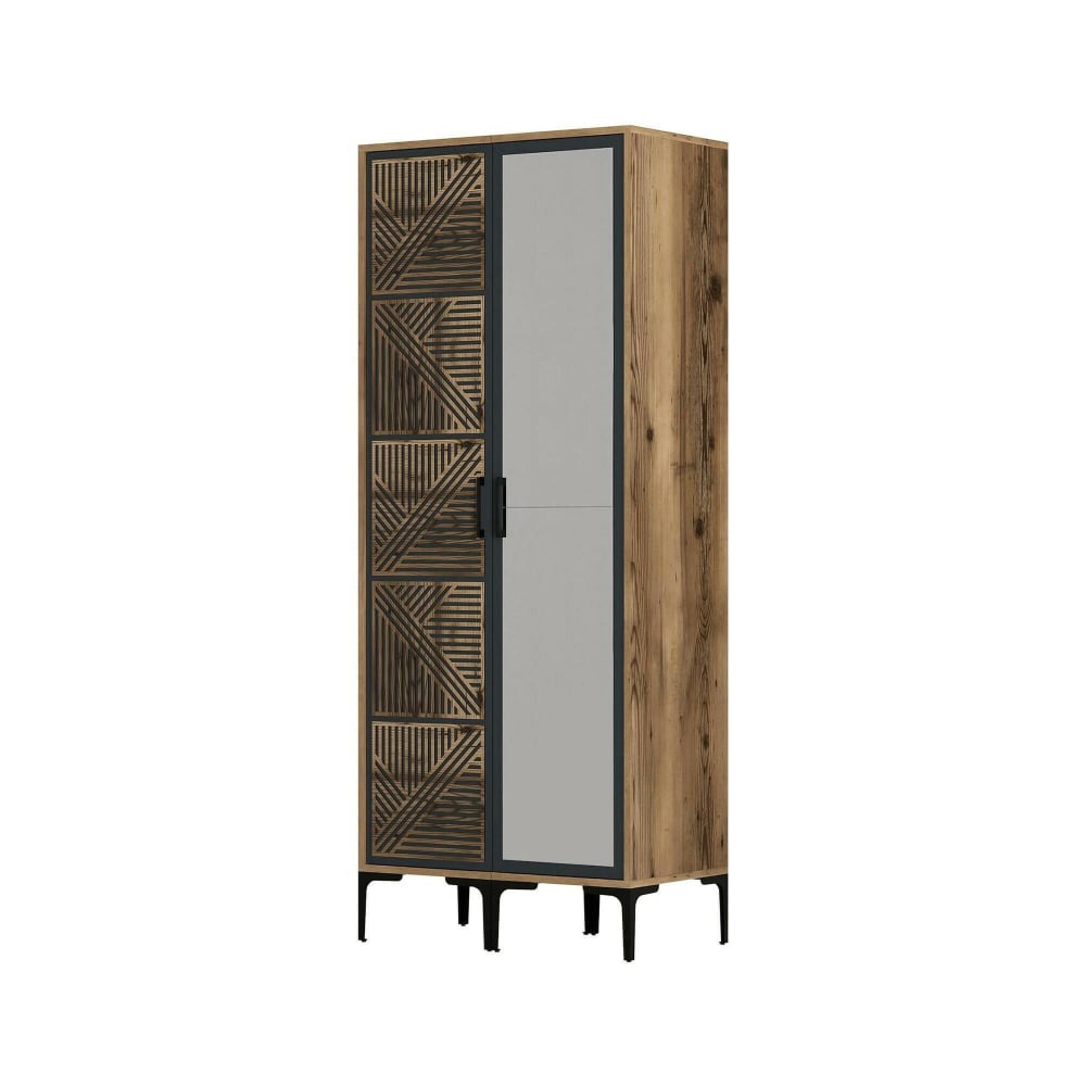 Armoire 2 portes effet bois beige, anthracite 80x201  cm