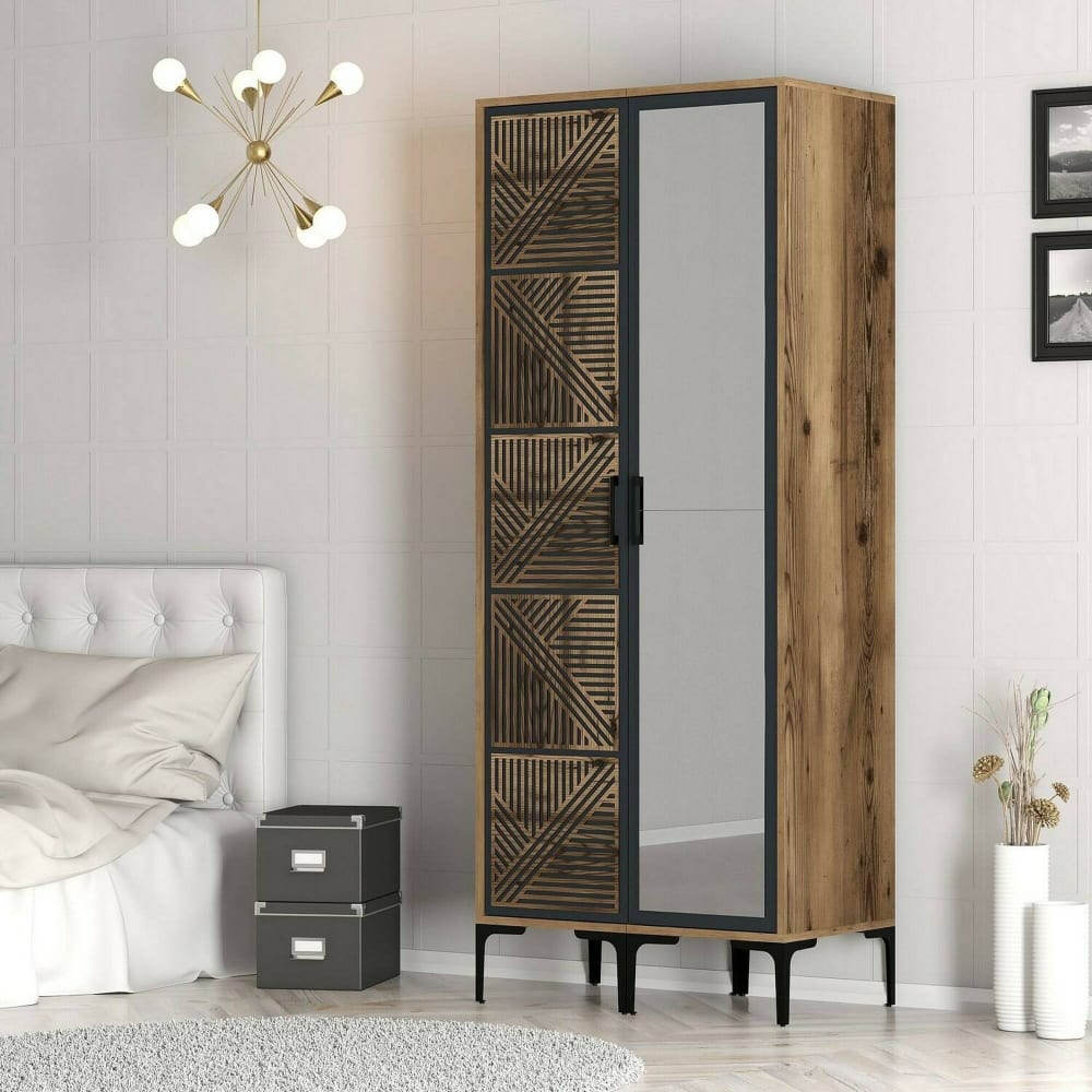 Armoire 2 portes effet bois beige, anthracite 80x201 cm - Maisons du Monde