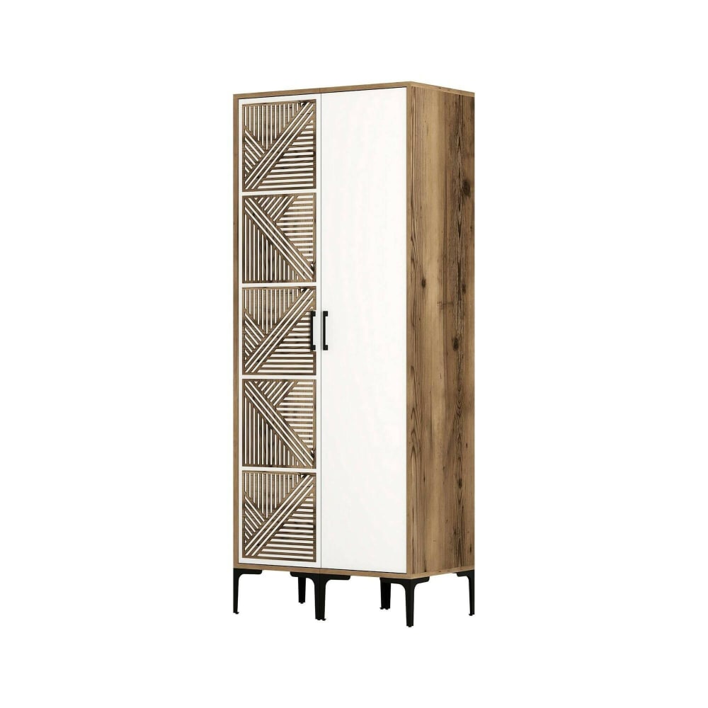 Armoire 2 portes effet bois beige, blanc 80x201  cm