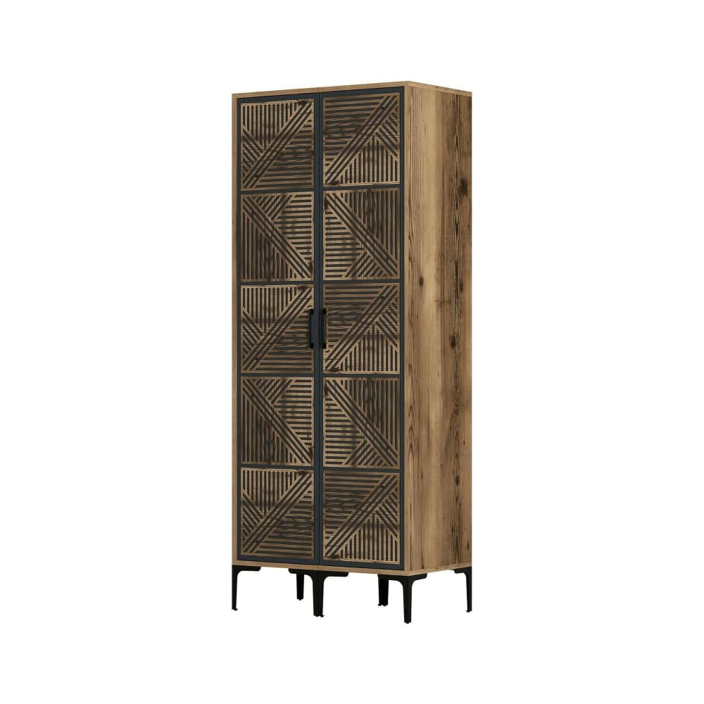 Armoire 2 portes effet bois beige, anthracite 80x201  cm