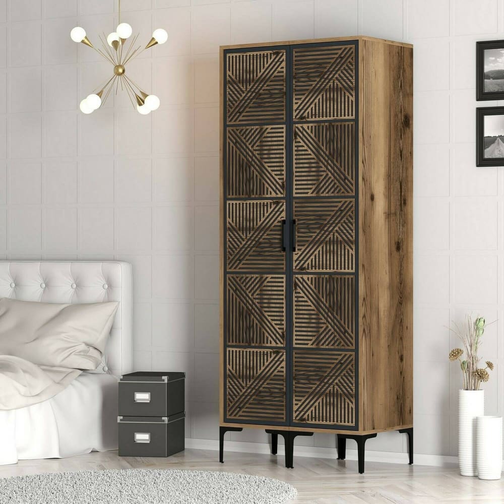 Armoire 2 portes effet bois beige, anthracite 80x201  cm