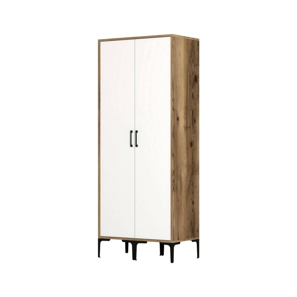 Armoire 2 portes effet bois beige, blanc 80x201  cm