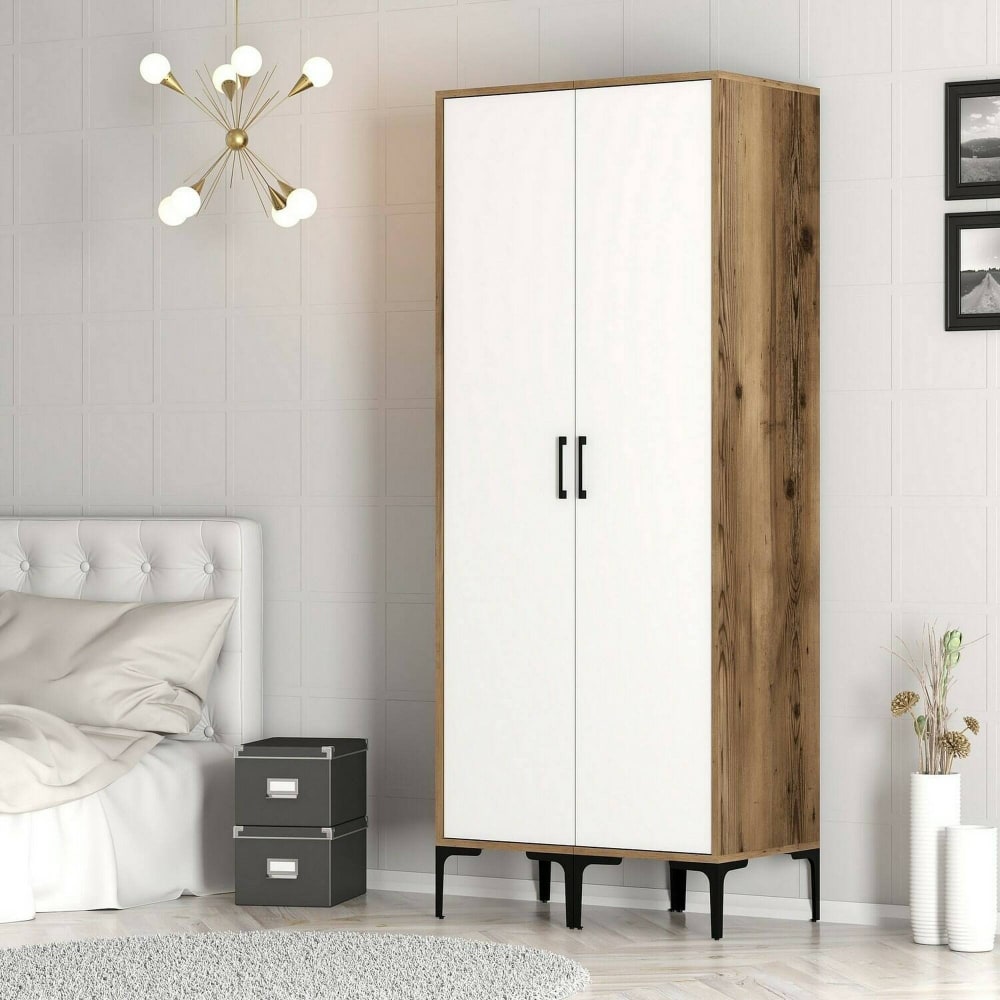 Armoire 2 portes effet bois beige, blanc 80x201 cm - Maisons du Monde