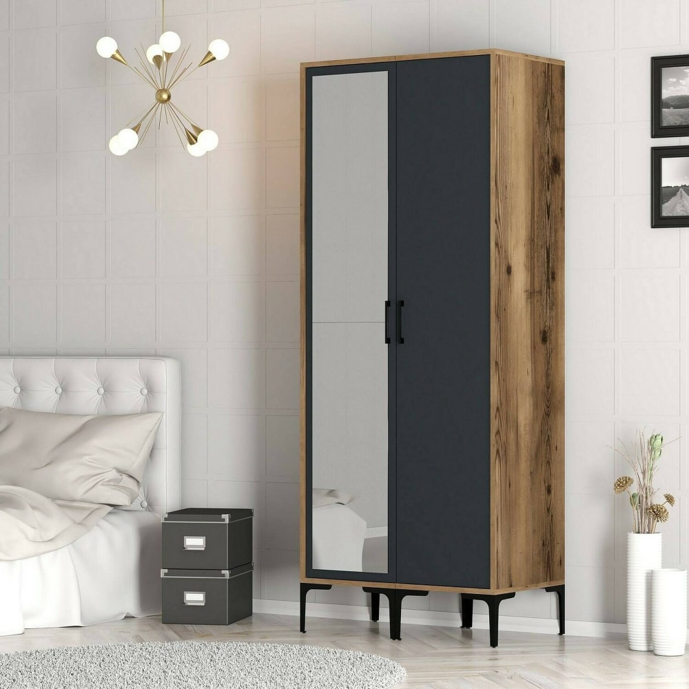 Kleiderschrank 2 Türen Holzeffekt walnuss, anthrazit 80x201  cm -