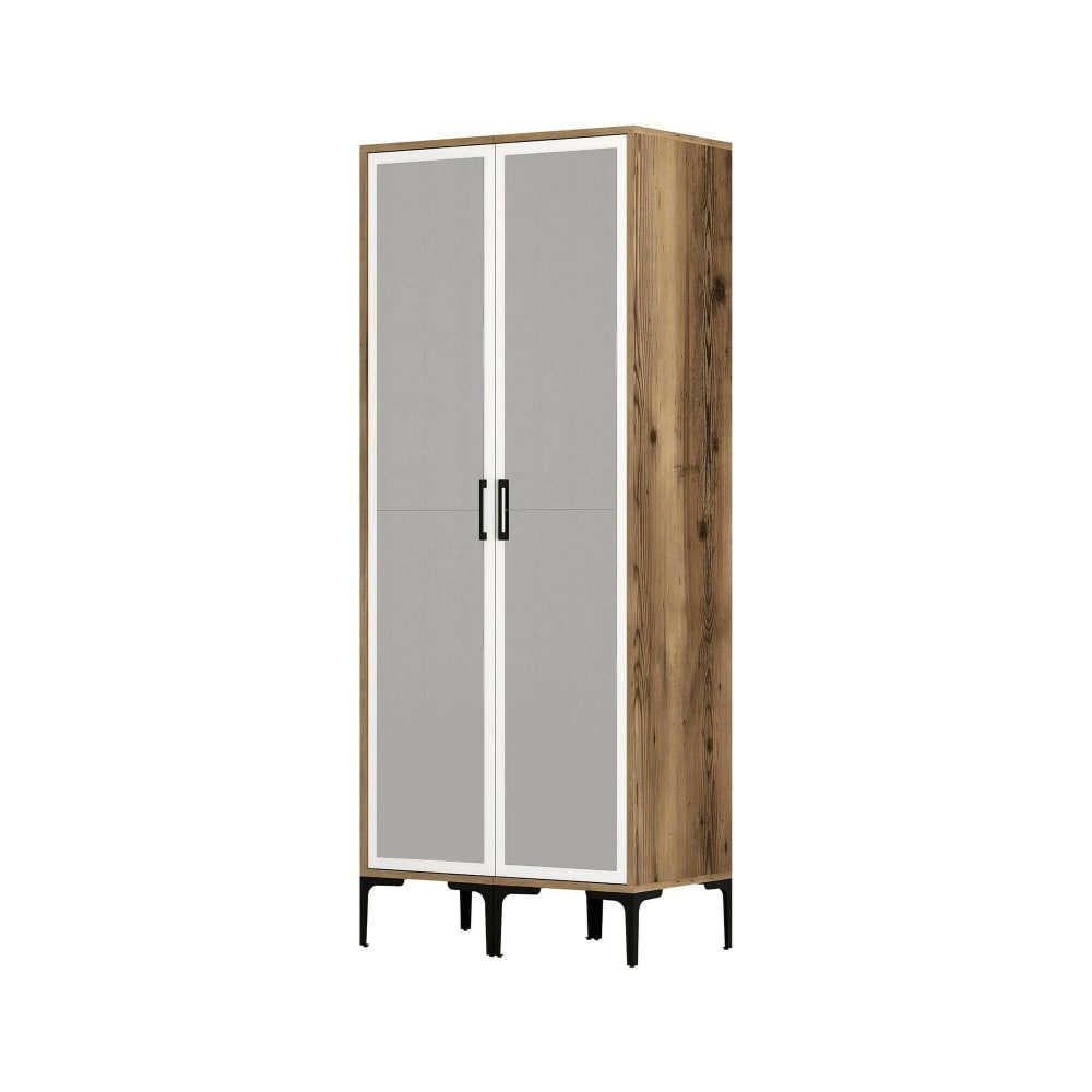 Armoire 2 portes effet bois beige, blanc 80x201  cm